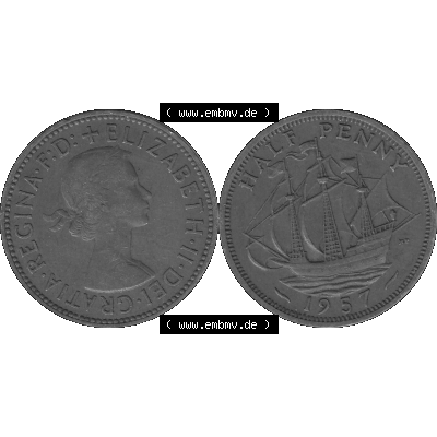 Alte Münze Großbritannien Umlaufmünze Half Penny, 1/2 Pence 1954-1970, Half Penny, Halber Pence 1957-01, Elisabeth II. - Schriftzug ELIZABETH II DEI GRATIA... Sammlung