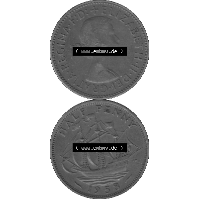 Alte Münze Großbritannien Umlaufmünze Half Penny, 1/2 Pence 1954-1970, Half Penny, Halber Pence 1958-01, Elisabeth II. - Schriftzug ELIZABETH II DEI GRATIA... Sammlung