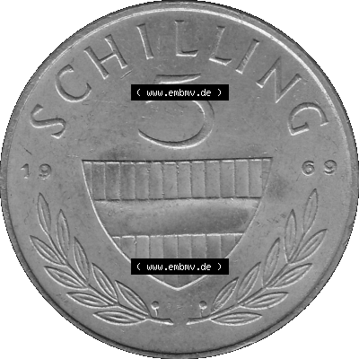 Alte Münze 5 / Fünf Schilling Österreich in s/w Schwarzweiß bzw. Graustufen Farbgebung von Scanner transparenten PNG 1968-2001, 5 Schilling 1969-01, Reiter... Sammlung