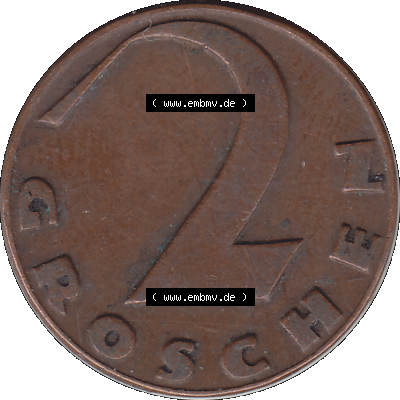 Alte Münze 2 / Zwei Groschen Österreich in original Farbgebung von Scanner transparenten PNG 1925-1938, 2 Zwei Groschen, Krückenkreuz 1930-03. Rückseite der alten... Sammlung