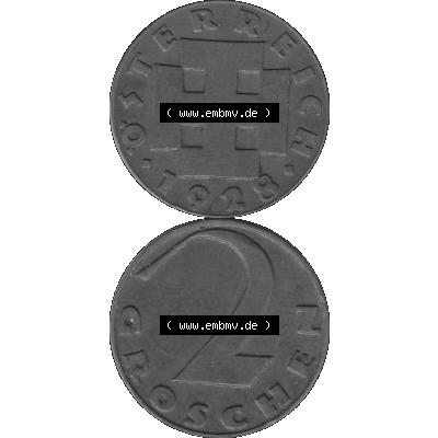 Alte Münze 2 / Zwei Groschen Österreich in s/w Schwarzweiß bzw. Graustufen Farbgebung von Scanner transparenten PNG 1925-1938, 2 Zwei Groschen, Krückenkreuz... Sammlung