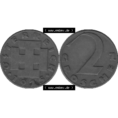 Alte Münze 2 / Zwei Groschen Österreich in s/w Schwarzweiß bzw. Graustufen Farbgebung von Scanner transparenten PNG 1925-1938, 2 Zwei Groschen, Krückenkreuz... Sammlung