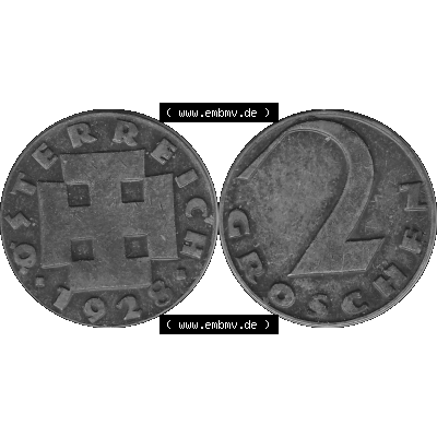Alte Münze 2 / Zwei Groschen Österreich in s/w Schwarzweiß bzw. Graustufen Farbgebung von Scanner transparenten PNG 1925-1938, 2 Zwei Groschen, Krückenkreuz... Sammlung