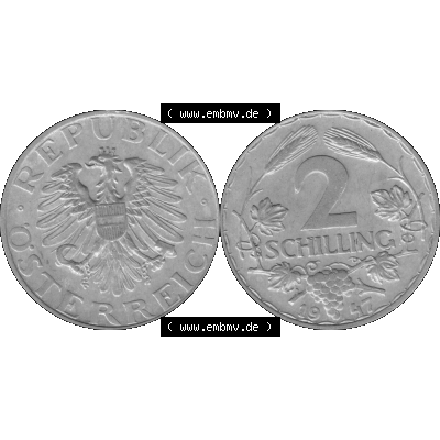 Alte Münze aus Österreich als PNG-Grafik 1946-1952, 2 Schilling 1947-01 Graustufen. Vorderseite und Rückseite der 2 Schilling Münze vertikal auf einen digitalen Graustufen... Sammlung