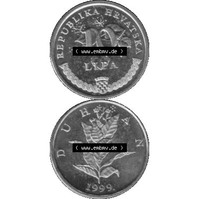 Alte Münze Kroatien Umlaufmünze 1993-2021, 5 Lipa 1999-01 Graustufen Graustufen. Vorderseite und Rückseite in Graustufen der kroatischen vor-Euro-Münze, vertikal... Sammlung