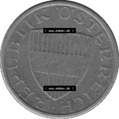 Alte Münze 50 / Fünfzig Groschen Österreich in s/w Schwarzweiß bzw. Graustufen Farbgebung von Scanner transparenten PNG 1959-2001, 50 Groschen 1976-01, Bindenschild... Sammlung