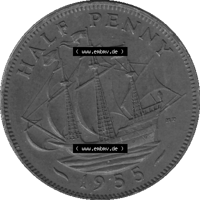 Alte Münze Großbritannien Umlaufmünze Half Penny, 1/2 Pence 1954-1970, Half Penny, Halber Pence 1955-01, Elisabeth II. - Schriftzug ELIZABETH II DEI GRATIA... Sammlung