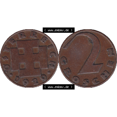 Alte Münze 2 / Zwei Groschen Österreich in original Farbgebung von Scanner transparenten PNG 1925-1938, 2 Zwei Groschen, Krückenkreuz 1929-01. Vorderseite und Rückseite... Sammlung