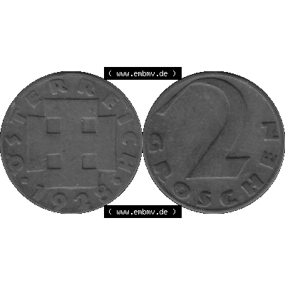 Alte Münze 2 / Zwei Groschen Österreich in s/w Schwarzweiß bzw. Graustufen Farbgebung von Scanner transparenten PNG 1925-1938, 2 Zwei Groschen, Krückenkreuz... Sammlung