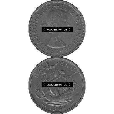 Alte Münze Großbritannien Umlaufmünze Half Penny, 1/2 Pence 1954-1970, Half Penny, Halber Pence 1964-01, Elisabeth II. - Schriftzug ELIZABETH II DEI GRATIA... Sammlung