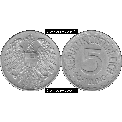 Alte Münze aus Österreich als PNG-Grafik 1952-1957, 5 Schilling 1952-01 Graustufen. Vorderseite und Rückseite der 5 Schilling Münze vertikal auf einen digitalen Graustufen... Sammlung