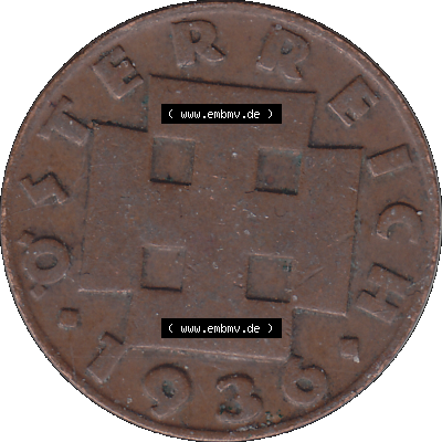 Alte Münze 2 / Zwei Groschen Österreich in original Farbgebung von Scanner transparenten PNG 1925-1938, 2 Zwei Groschen, Krückenkreuz 1936-02. Vorderseite der alten... Sammlung