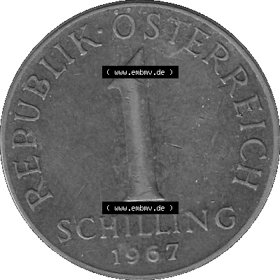 Alte Münzen Österreich 1 / Ein Schilling in Graustufen 1959-2001, 1 Schilling 1967-01, Ein Shilling Edelweiß Graustufen. Vorderseite in Graustufen der 1 / Ein... Sammlung