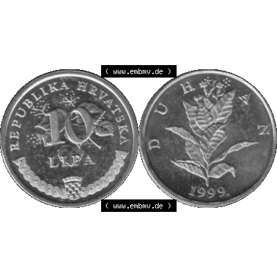 Alte Münze Kroatien Umlaufmünze 1993-2021, 5 Lipa 1999-01 Graustufen Graustufen. Vorderseite und Rückseite der kroatischen Münze / Kursmünze, vertikal auf... Sammlung