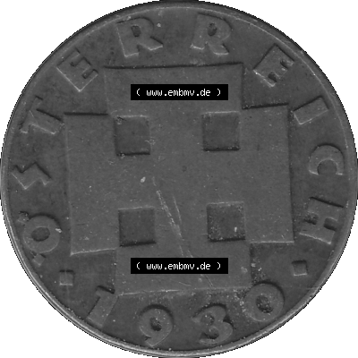 Alte Münze 2 / Zwei Groschen Österreich in s/w Schwarzweiß bzw. Graustufen Farbgebung von Scanner transparenten PNG 1925-1938, 2 Zwei Groschen, Krückenkreuz... Sammlung