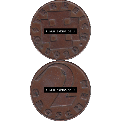 Alte Münze 2 / Zwei Groschen Österreich in original Farbgebung von Scanner transparenten PNG 1925-1938, 2 Zwei Groschen, Krückenkreuz 1929-01. Vorderseite und Rückseite... Sammlung
