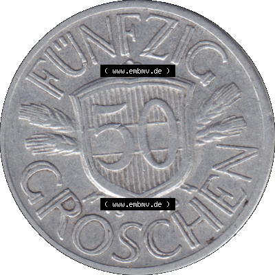 Alte Münze aus Österreich als PNG-Grafik 1946-1955, 50 Groschen 1946-01. Rückseite der alten 50 Groschen Umlaufmünze aus Österreich, Münze wurde vor dem... Sammlung