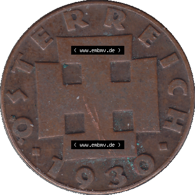 Alte Münze 2 / Zwei Groschen Österreich in original Farbgebung von Scanner transparenten PNG 1925-1938, 2 Zwei Groschen, Krückenkreuz 1930-03. Vorderseite der alten... Sammlung