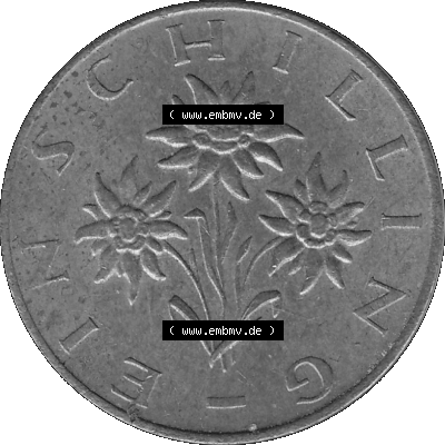 Alte Münzen Österreich 1 / Ein Schilling in Graustufen 1959-2001, 1 Schilling 1974-01, Ein Shilling Edelweiß Graustufen. Rückseite mit Motiv der Kursmünze... Sammlung