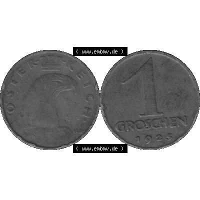 Alte Münze 1 / Ein Groschen Österreich in s/w Schwarzweiß bzw. Graustufen Farbgebung von Scanner transparenten PNG 1925-1938, 1-Ein Groschen, Adlerkopf mit Mauerkrone... Sammlung