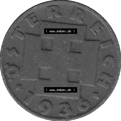 Alte Münze 2 / Zwei Groschen Österreich in s/w Schwarzweiß bzw. Graustufen Farbgebung von Scanner transparenten PNG 1925-1938, 2 Zwei Groschen, Krückenkreuz... Sammlung