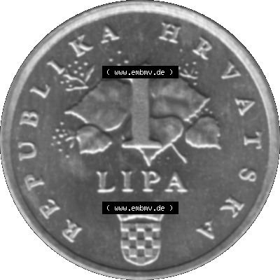 Alte Münze Kroatien Umlaufmünze 1994-2022, 1 Lipa 2002-01 Graustufen Graustufen. Vorderseite in Graustufen der Münze aus Kroatien auf einen digitalen PNG-Bild der alten Umlaufmünze... Sammlung
