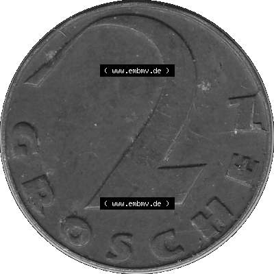 Alte Münze 2 / Zwei Groschen Österreich in s/w Schwarzweiß bzw. Graustufen Farbgebung von Scanner transparenten PNG 1925-1938, 2 Zwei Groschen, Krückenkreuz... Sammlung