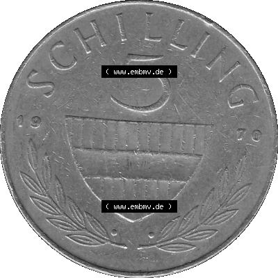 Alte Münze 5 / Fünf Schilling Österreich in s/w Schwarzweiß bzw. Graustufen Farbgebung von Scanner transparenten PNG 1968-2001, 5 Schilling 1970-01, Reiter... Sammlung