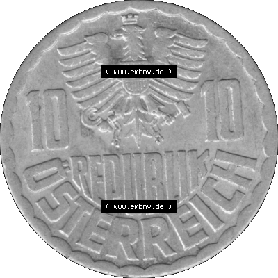 Alte Münze 10 / Zehn Groschen Österreich in s/w Schwarzweiß bzw. Graustufen Farbgebung von Scanner transparenten PNG 1951-2001, 10 Groschen 1952-01 Graustufen.... Sammlung