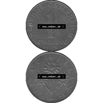 Alte Münzen Österreich 1 / Ein Schilling 1959-2001, 1 Schilling 1979-01, Edelweiß Graustufen. Vorderseite und Rückseite in Graustufen der 1 / Ein Schilling-Münze... Sammlung