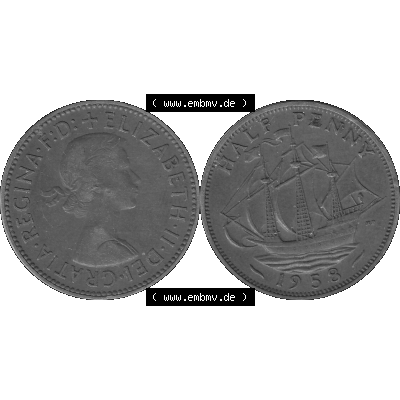 Alte Münze Großbritannien Umlaufmünze Half Penny, 1/2 Pence 1954-1970, Half Penny, Halber Pence 1958-01, Elisabeth II. - Schriftzug ELIZABETH II DEI GRATIA... Sammlung
