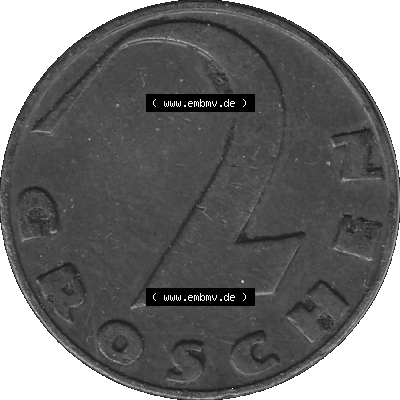 Alte Münze 2 / Zwei Groschen Österreich in s/w Schwarzweiß bzw. Graustufen Farbgebung von Scanner transparenten PNG 1925-1938, 2 Zwei Groschen, Krückenkreuz... Sammlung