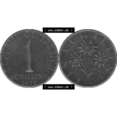 Alte Münzen Österreich 1 / Ein Schilling in Graustufen 1959-2001, 1 Schilling 1971-01, Ein Shilling Edelweiß Graustufen. Vorderseite und Rückseite der Österreich... Sammlung