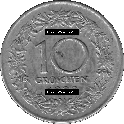 Alte Münze 10 / Zehn Groschen Österreich in s/w Schwarzweiß bzw. Graustufen Farbgebung von Scanner transparenten PNG 1925-1929, 10 Groschen 1929-01, VS Triolerien,... Sammlung