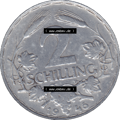 Alte Münze aus Österreich als PNG-Grafik 1946-1952, 2 Schilling 1946-01. Rückseite der alten 2 Schilling Umlaufmünze aus Österreich, Münze wurde vor dem... Sammlung