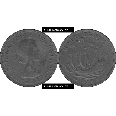 Alte Münze Großbritannien Umlaufmünze Half Penny, 1/2 Pence 1954-1970, Half Penny, Halber Pence 1959-01, Elisabeth II. - Schriftzug ELIZABETH II DEI GRATIA... Sammlung