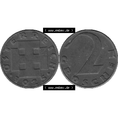 Alte Münze 2 / Zwei Groschen Österreich in s/w Schwarzweiß bzw. Graustufen Farbgebung von Scanner transparenten PNG 1925-1938, 2 Zwei Groschen, Krückenkreuz... Sammlung