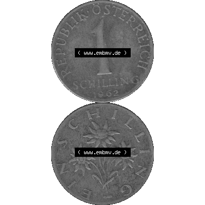 Alte Münzen Österreich 1 / Ein Schilling 1959-2001, 1 Schilling 1962-01, Edelweiß Graustufen. Vorderseite und Rückseite in Graustufen der 1 / Ein Schilling-Münze... Sammlung