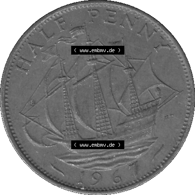 Alte Münze Großbritannien Umlaufmünze Half Penny, 1/2 Pence 1954-1970, Half Penny, Halber Pence 1967-01, Elisabeth II. - Schriftzug ELIZABETH II DEI GRATIA... Sammlung