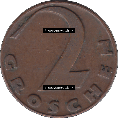 Alte Münze 2 / Zwei Groschen Österreich in original Farbgebung von Scanner transparenten PNG 1925-1938, 2 Zwei Groschen, Krückenkreuz 1930-02. Rückseite der alten... Sammlung