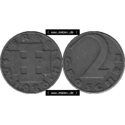 Alte Münze 2 / Zwei Groschen Österreich in s/w Schwarzweiß bzw. Graustufen Farbgebung von Scanner transparenten PNG 1925-1938, 2 Zwei Groschen, Krückenkreuz... Sammlung