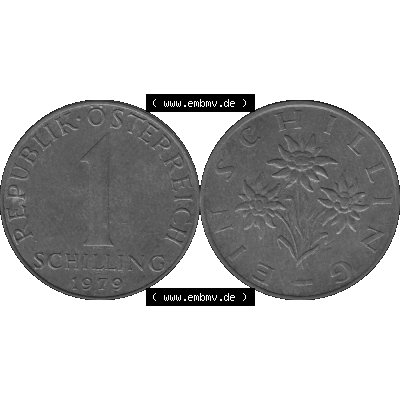 Alte Münzen Österreich 1 / Ein Schilling 1959-2001, 1 Schilling 1979-01, Edelweiß Graustufen. Vorderseite und Rückseite der Österreich Zweite Republik Ein... Sammlung