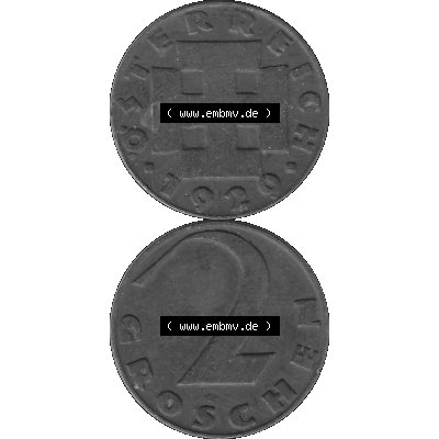 Alte Münze 2 / Zwei Groschen Österreich in s/w Schwarzweiß bzw. Graustufen Farbgebung von Scanner transparenten PNG 1925-1938, 2 Zwei Groschen, Krückenkreuz... Sammlung