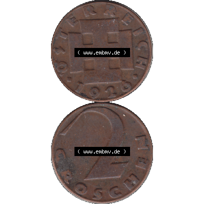 Alte Münze 2 / Zwei Groschen Österreich in original Farbgebung von Scanner transparenten PNG 1925-1938, 2 Zwei Groschen, Krückenkreuz 1926-04. Vorderseite und Rückseite... Sammlung