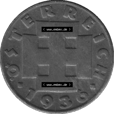 Alte Münze 2 / Zwei Groschen Österreich in s/w Schwarzweiß bzw. Graustufen Farbgebung von Scanner transparenten PNG 1925-1938, 2 Zwei Groschen, Krückenkreuz... Sammlung