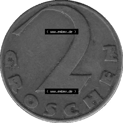 2 / Zwei Groschen Österreich in s/w Schwarzweiß bzw. Graustufen Farbgebung von Scanner transparenten PNG 1925-1938, 2 Zwei Groschen,... Sammlung