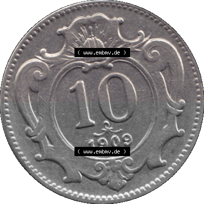 Alte Münze aus Kaiserreich Österreich als PNG-Grafik 1892-1911, 10 Heller 1909 (Stück 1) Sammlung