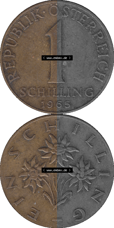 Österreich 1 / Ein Schilling 1959-2001, 1 Schilling 1965 (Stück 1), Edelweiß, Münze / Kursmünze aus Österreich Sammlung