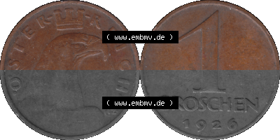 1 / Ein Groschen Österreich in original Farbgebung von Scanner transparenten PNG 1925-1938, 1-Ein Groschen, Adlerkopf mit Mauerkrone... Sammlung