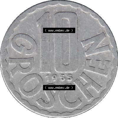 10 / Zehn Groschen Österreich in original Farbgebung von Scanner transparenten PNG 1951-2001, 10 Groschen 1955 (Stück 1) Sammlung